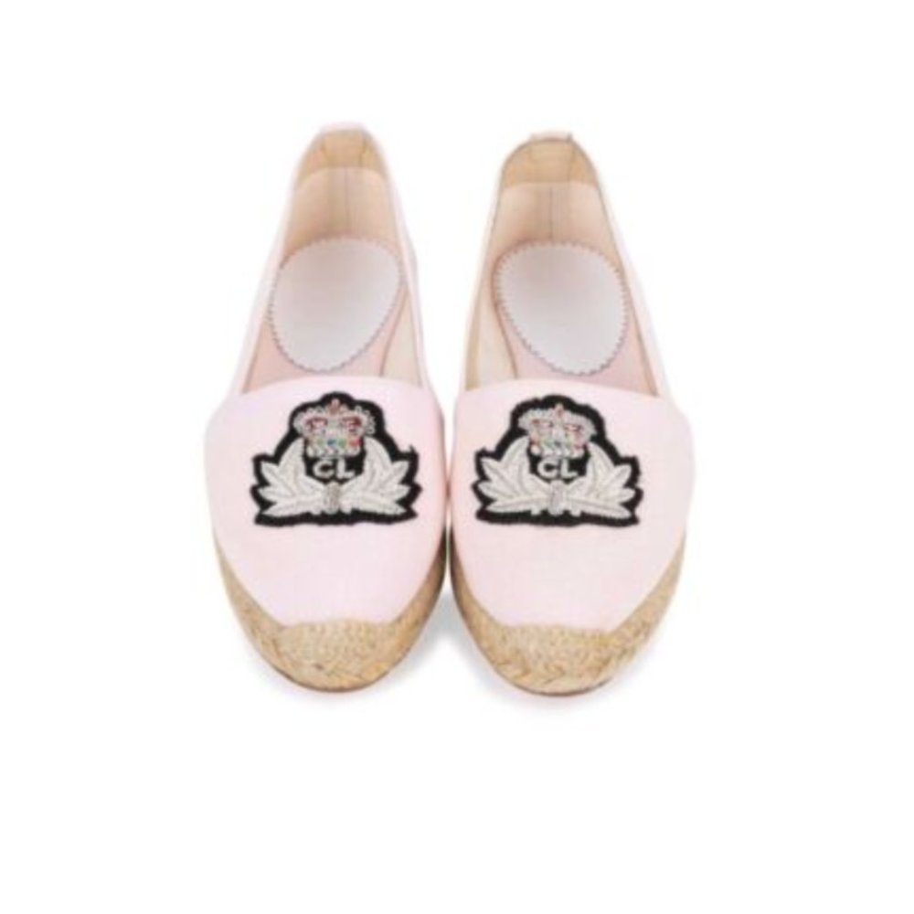 SOLD-Christian Louboutin Pink Galia Espadrilles w/CL Crest Emblem Front- RARE !!